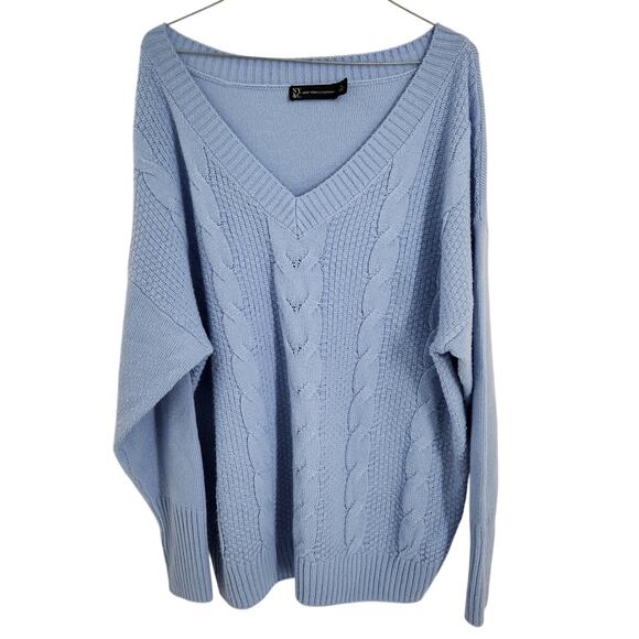 New York & Company Blue V-Neck Oversized Sweater - Size Large - Picture 1 of 4
